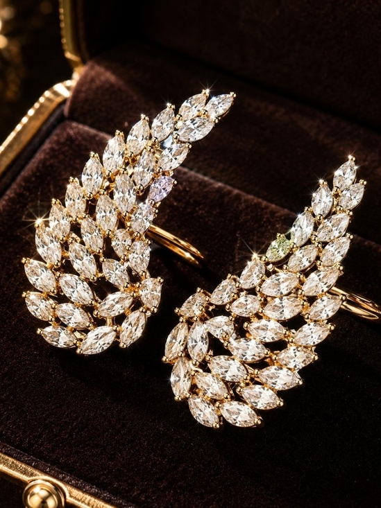 Anthropologie Jewelry - Gold Wing Crystal Earrings - Clear & Gold